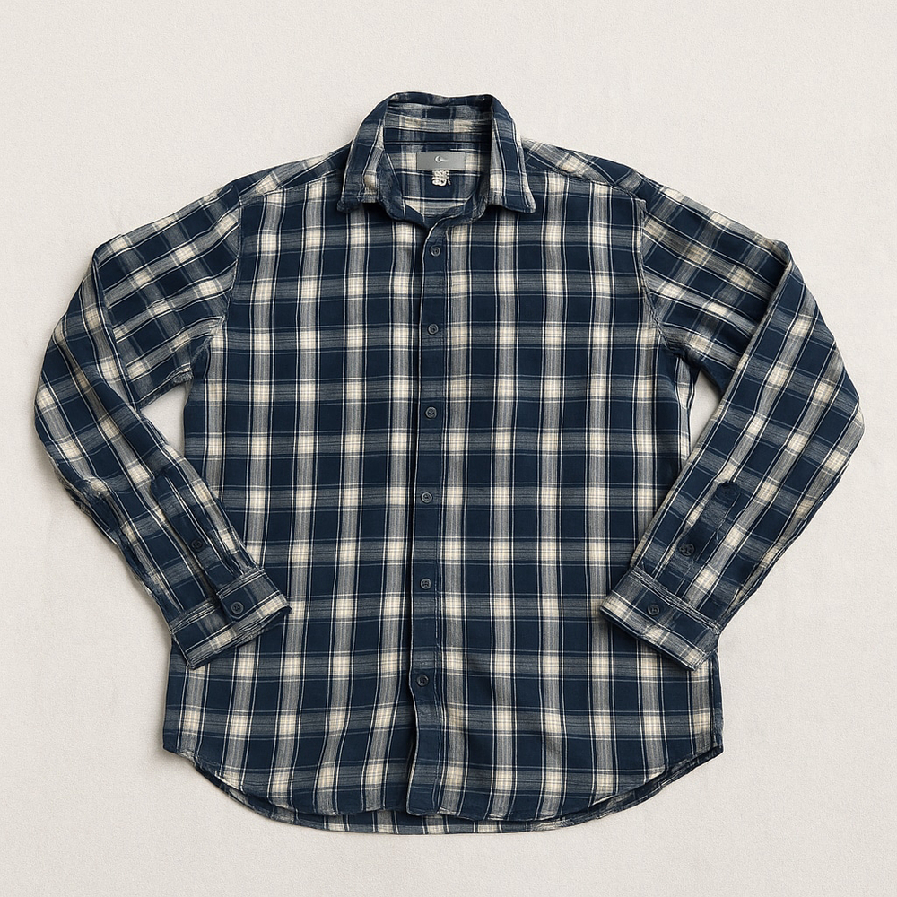 Men's L.L.Bean Casual Button Down Shirt M Navy White Plaid